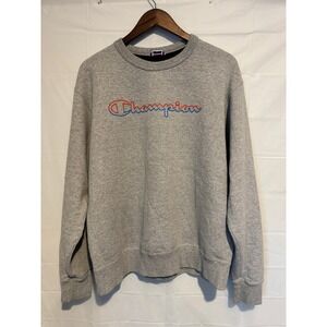 Champion Mens Heather Gray Embroidered Logo Crewneck Sweatshirt Large